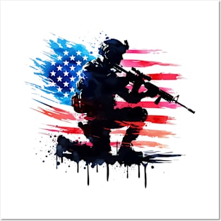 American Flag Veteran Day 4th Of July Soldier Posters and Art